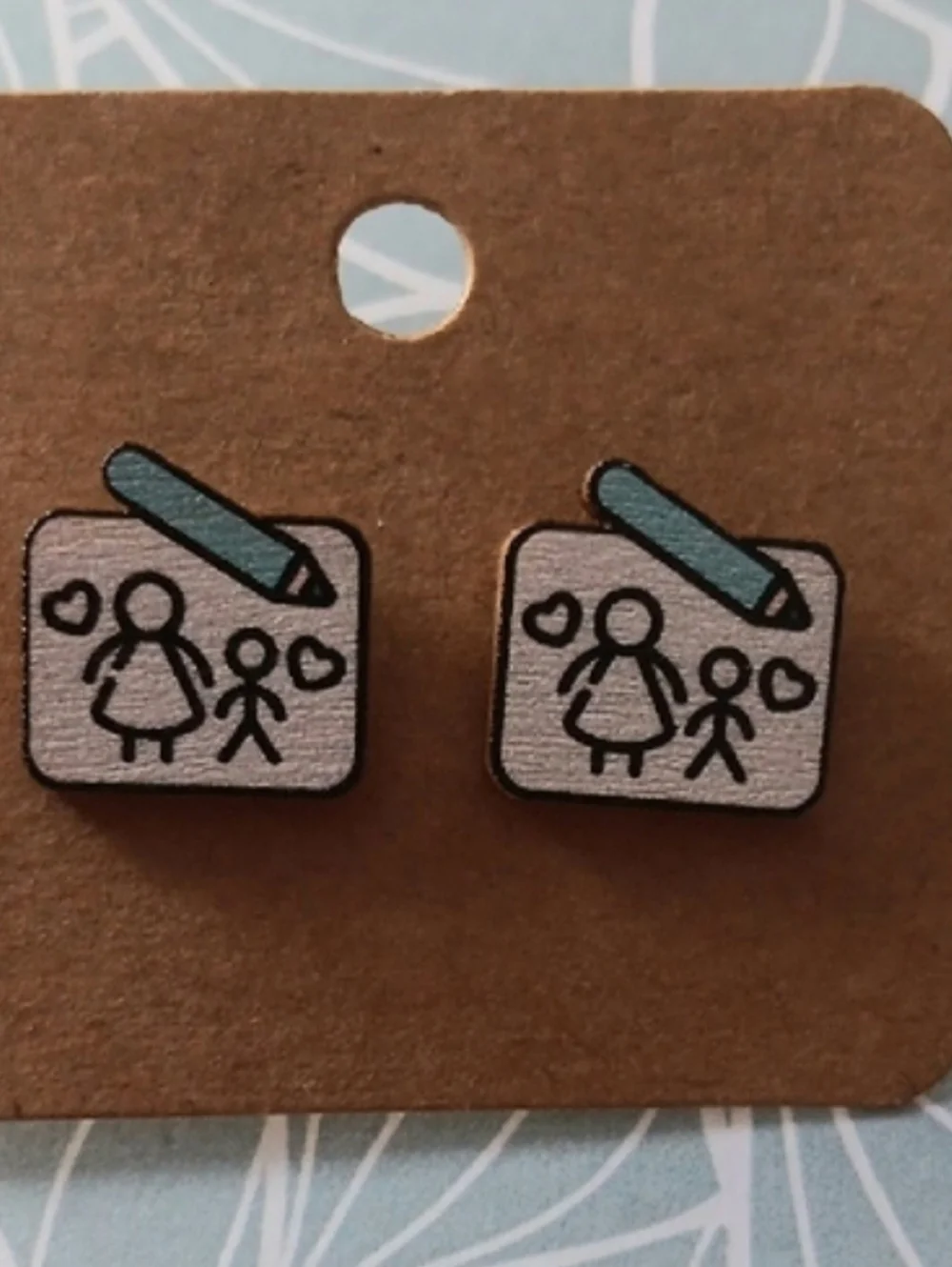 🎈4-$10🎈Dainty Cute Kids Drawing Wooden Earrings New!
